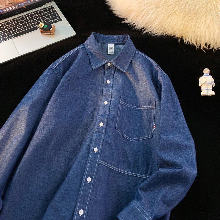 Herren Denim Longsleeve Hemd mit klassischem Button-Down-Kragen Echoarchiv