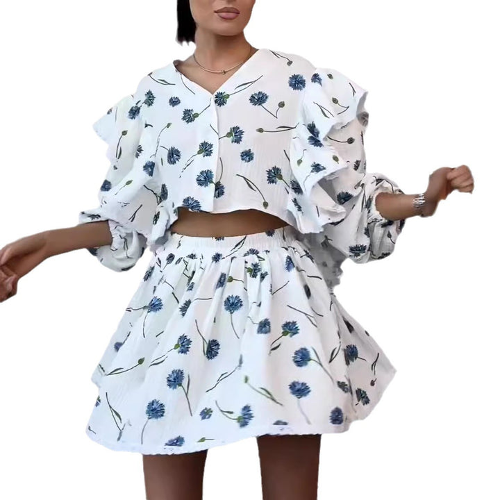 Damen Zweiteiliges Set mit herzförmigem Muster und luftiger Bluse Echo Archiv