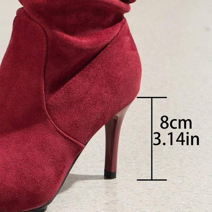 Damen Gestauchte kniehohe Veloursstiefel mit spitz zulaufender Kappe und schlankem Stiletto-Absatz Echo Archiv