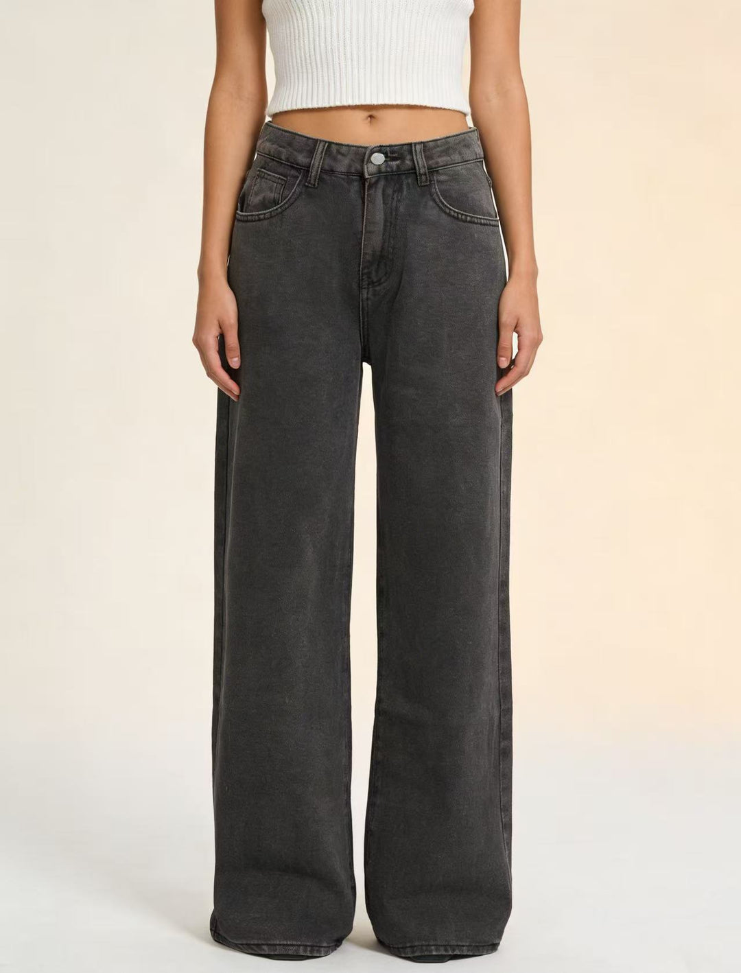 Damen weite Denim-Hose mit Vintage-Waschung und hoch geschnittenem Bund Echo Archiv