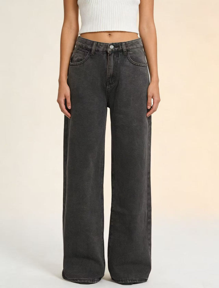 Damen weite Denim-Hose mit Vintage-Waschung und hoch geschnittenem Bund Echo Archiv