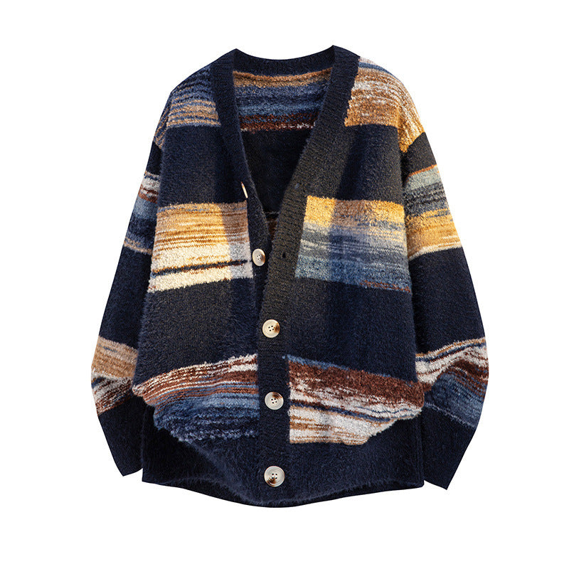 Damen Modische Strickjacke mit Blockstreifen Echoarchiv