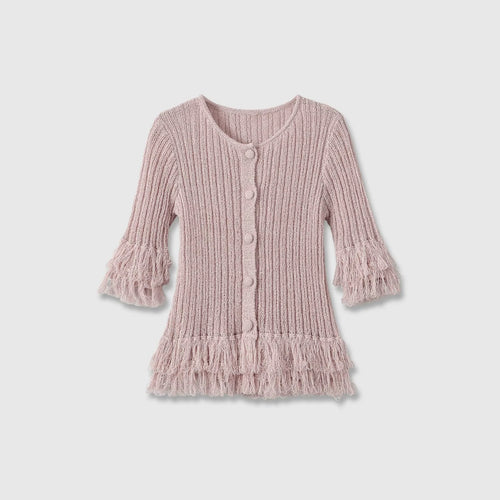 Damen Feinstrick-Cardigan mit Fransenstufen und dekorativen Kugelknöpfen Echoarchiv
