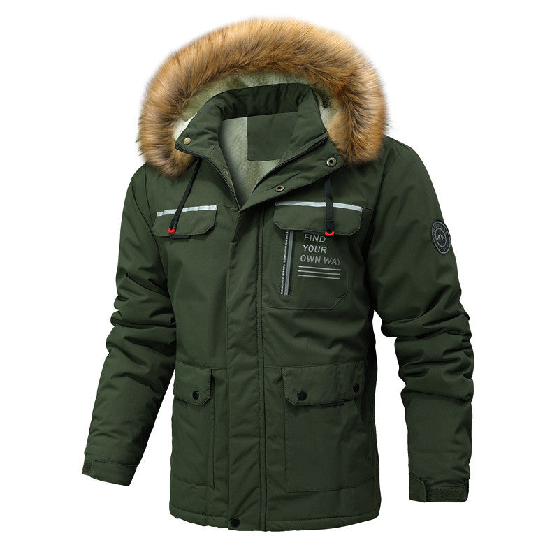 Herren Thermo-Parka im Expeditionstil mit abnehmbarer Kunstfellkapuze und Multifunktions-Taschen Echoarchiv