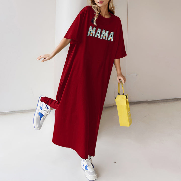 Damen florales Statement-Maxikleid im Oversize-T-Shirt-Stil mit Rundhalsausschnitt – Valéora