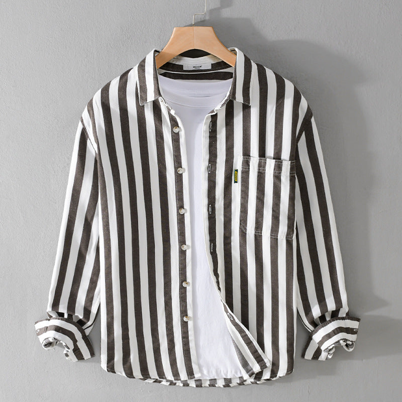 Herren Maritim-inspiriertes Streifen-Relax-Overshirt aus weichem Baumwolltwill mit aufgesetzter Brusttasche Echoarchiv