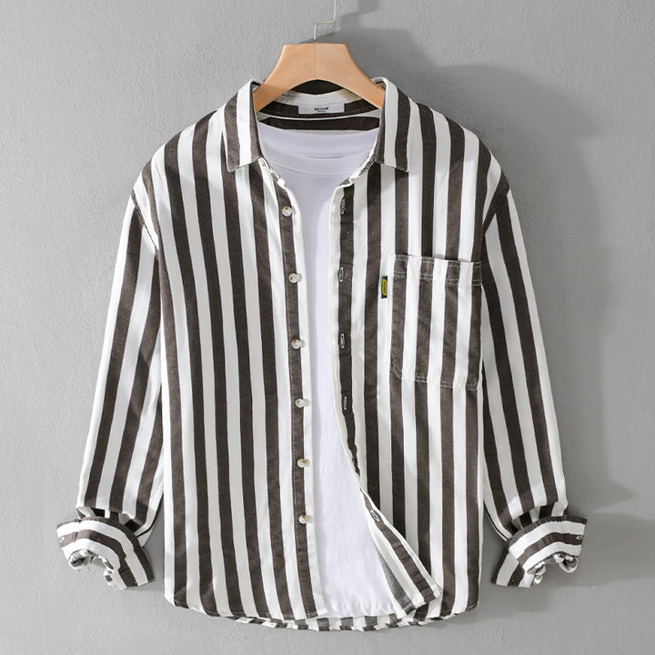 Herren Maritim-inspiriertes Streifen-Relax-Overshirt aus weichem Baumwolltwill mit aufgesetzter Brusttasche Echoarchiv