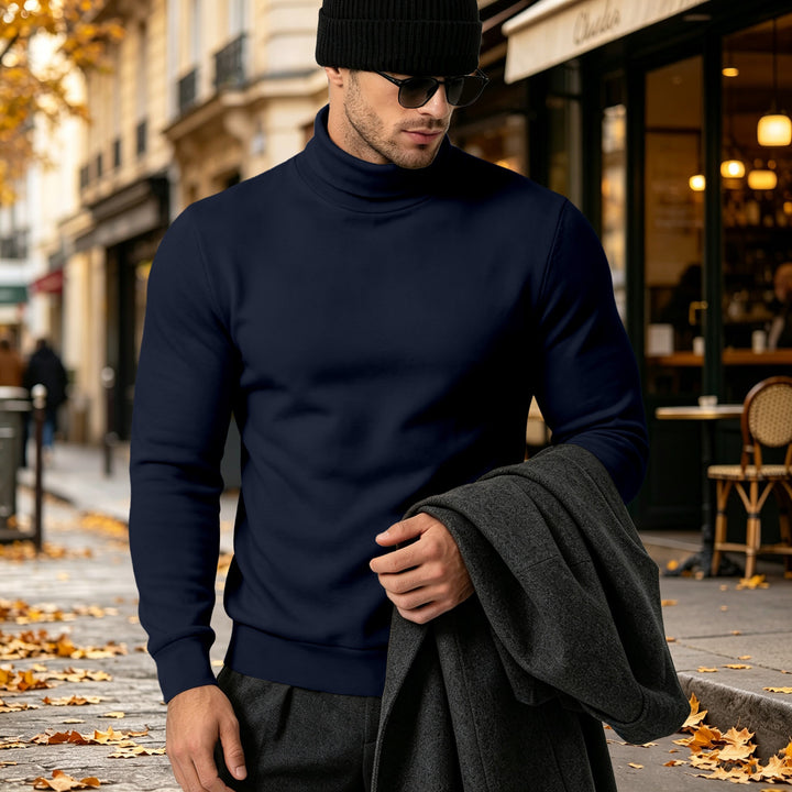 Herren Eleganter Baumwoll-Mix Rollkragenpullover Slim Fit Echoarchiv