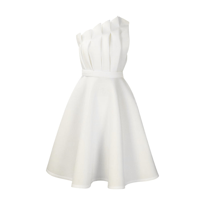Echoarchiv | One Shoulder Midi Kleid Elegante A-Linie Passform Skulpturierte Details Festliche Kleidung