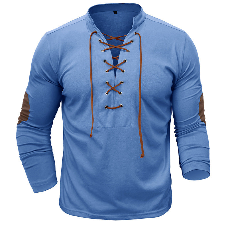 Herren Langarm-Henley-Shirt mit trendiger Schnürung und modischen Details Echoarchiv
