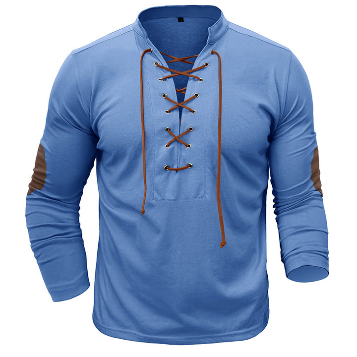 Herren Langarmshirt mit Latzkordel und Kontrastärmeln Echoarchiv