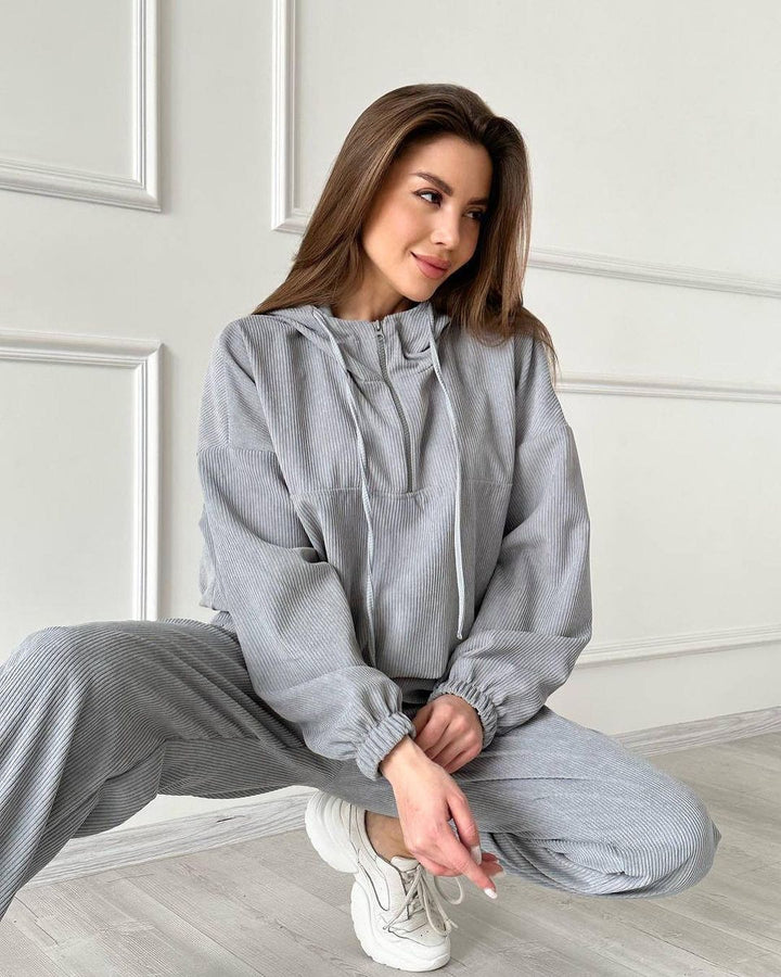 Damen Cordstoff Loungewear-Set mit Kapuzenpullover und Jogginghose Echoarchiv