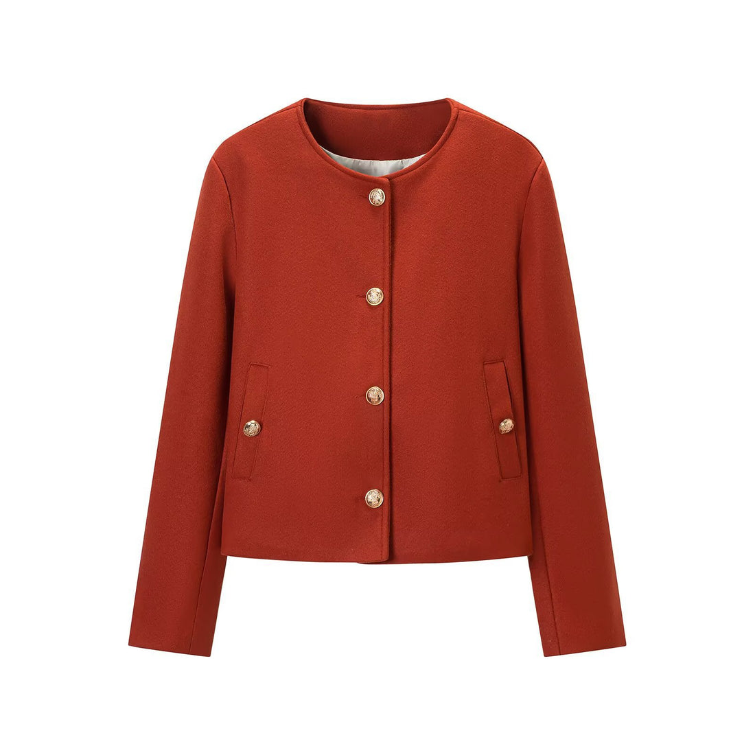 Damen Kurzjacke im Boxy‑Schnitt mit Rundhals und goldenen Zierknöpfen Echoarchiv