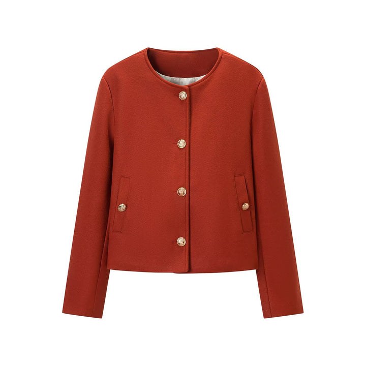 Damen Kurzjacke im Boxy‑Schnitt mit Rundhals und goldenen Zierknöpfen Echoarchiv