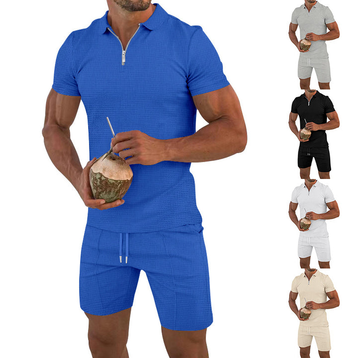 Herren lässiges Kurzarm-Set mit strukturiertem Polo und modischen Shorts Echoarchiv