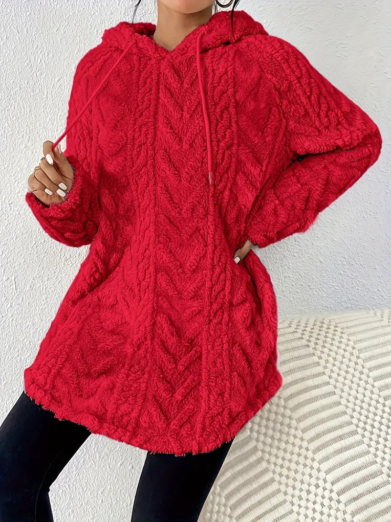 Damen nan kuschelige Kapuzenjacke aus Teddyfleece mit Zopfmuster und gerafftem Saum Echo Archiv