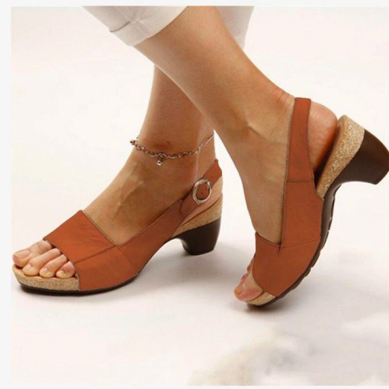 Damen nan Sandalette mit elastischem Fersenriemen ergonomischem Kork-Komfortfußbett und niedrigem geschwungenem Absatz Echo Archiv