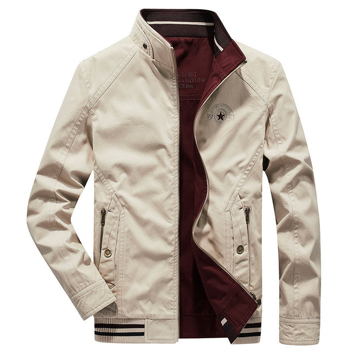Herren leichte Canvas-Übergangsjacke mit Stehkragen, Reißverschluss und geripptem Saum Echoarchiv