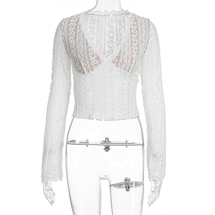 Damen Spitzenbluse mit transparentem Design und langen Ärmeln Echo Archiv