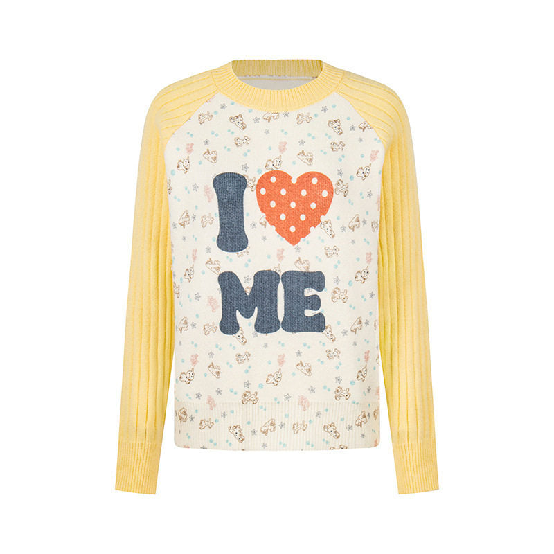 Damen Feinstrick-Pullover mit Applikations-Statement, gerippten Raglanärmeln und Mini-Print Echoarchiv