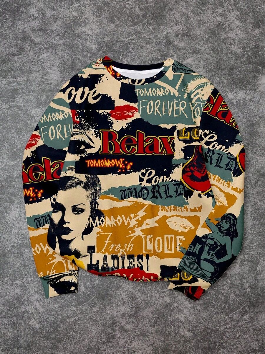 Damen Lässiger Sweatshirt mit kreativem Grafikdruck Echoarchiv