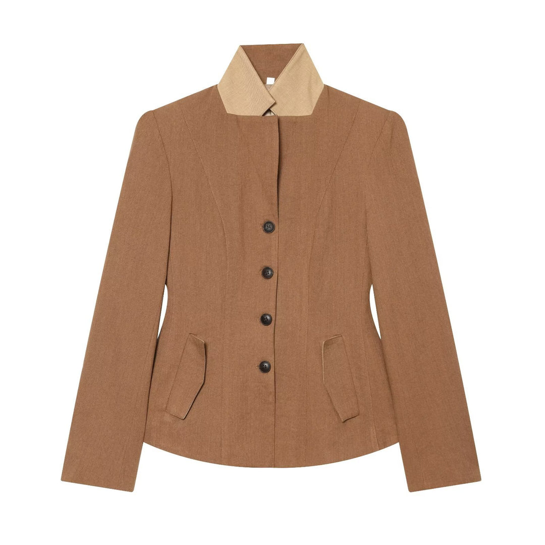 Damen Taillierter Blazer mit Stehkragen figurformenden Abnähern und Pattentaschen Echo Archiv