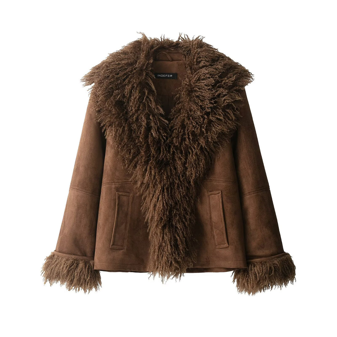 Damen Lammfelloptik-Mantel mit voluminösem Teddykragen Echoarchiv