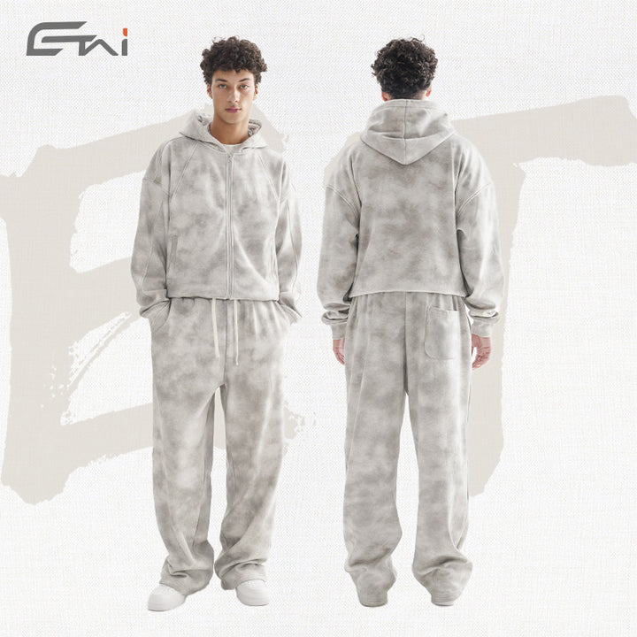 Damen Loungewear-Set aus French-Terry mit Cropped-Reißverschluss-Hoodie und weit geschnittener Sweatpant Echo Archiv