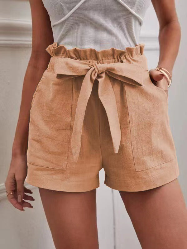 Damen elegante Shorts mit Bindegürtel und breitem Bund Echoarchiv