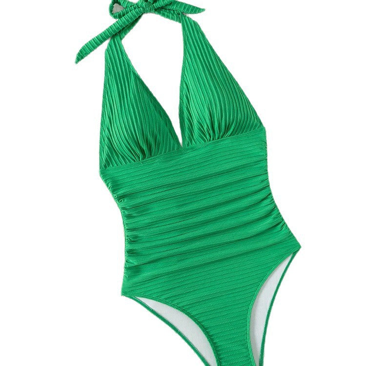Damen Einteiler Badeanzug mit tiefem V-Ausschnitt und eleganten Rippendetails Echo Archiv