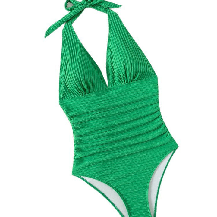 Damen Einteiler Badeanzug mit tiefem V-Ausschnitt und eleganten Rippendetails Echo Archiv