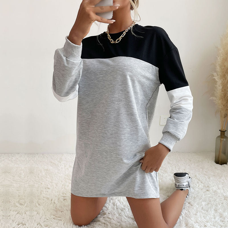 Damen Kurz geschnittenes Colorblock-Sweatshirtkleid aus Baumwollmix mit Rundhalsausschnitt Echoarchiv