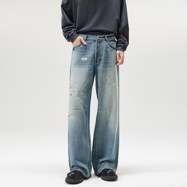 Herren weite Baggy-Jeans mit Paint-Splatter-Effekt und Vintage-Waschung Echo Archiv