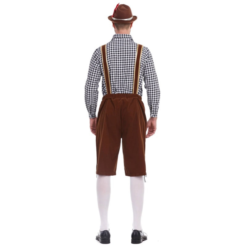 Herren nan Filzoptik-Lederhose knielang mit barocker Stickerei, verstellbaren Trägern und Dekornieten Echo Archiv