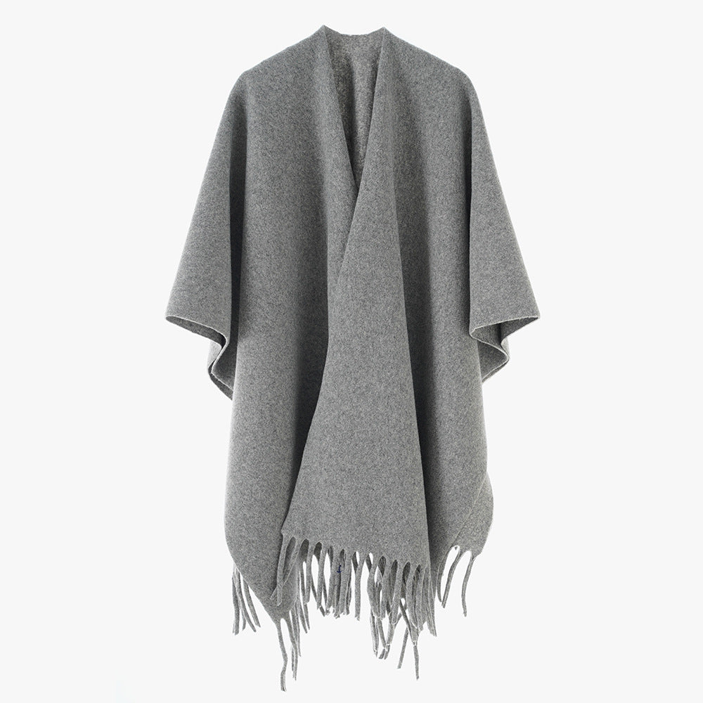Damen Kaschmir‑Optik Capeponcho mit Fransen und offenem Oversize‑Schnitt Echo Archiv