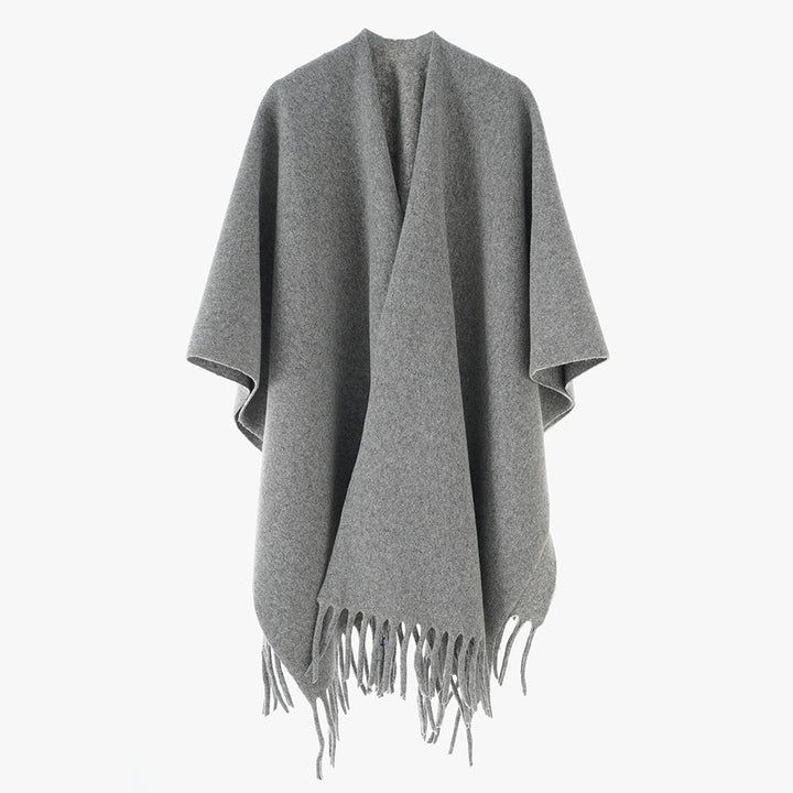 Damen Kaschmir‑Optik Capeponcho mit Fransen und offenem Oversize‑Schnitt Echo Archiv