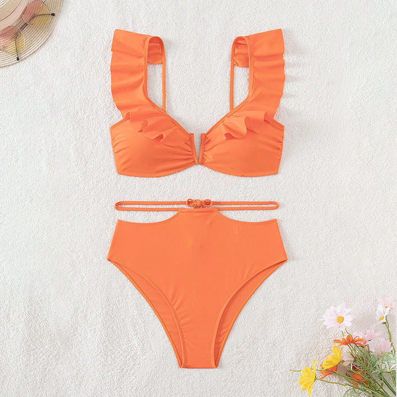 Damen Hoch taillierter Bikini mit voluminösen Rüschen Echo Archiv