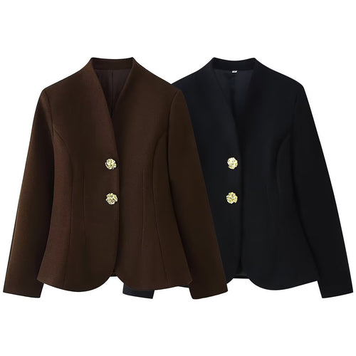Damen Taillierter Blazer ohne Revers mit goldenen Zierknöpfen Echo Archiv