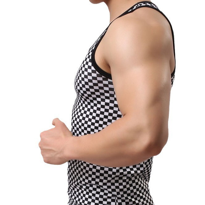 Herren Muskelshirt mit modernem Schachbrettmuster Echoarchiv