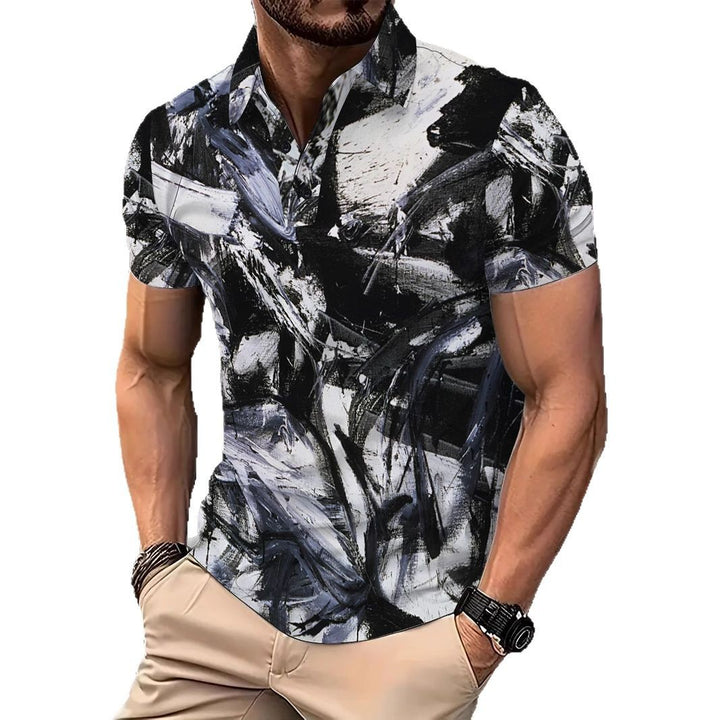 Herren Kurzarm-Hemd mit kreativem Farbdesign und modernem Schnitt Echoarchiv
