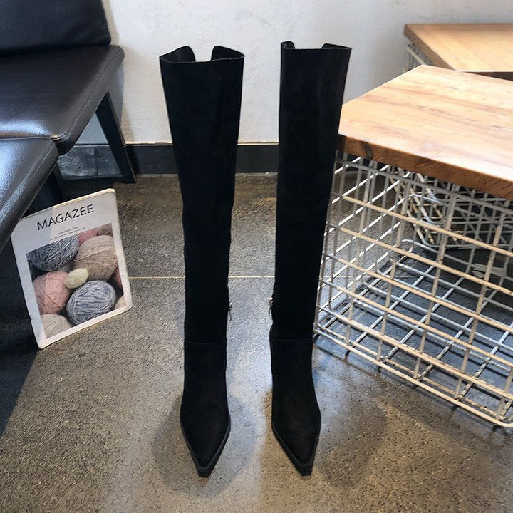 Damen Overknee-Stiefel aus Veloursoptik mit spitzer Zehenform und schmalem Absatz Echo Archiv