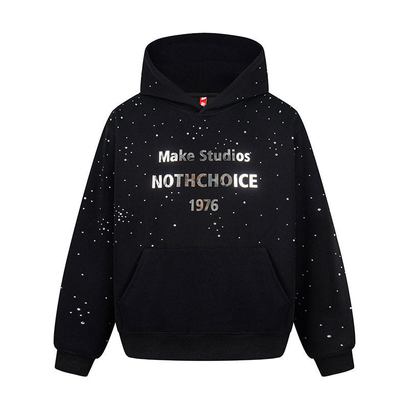 Damen Kapuzenpullover mit Statement-Print Metallic-Lettering und Paint-Splatter-Optik Echoarchiv