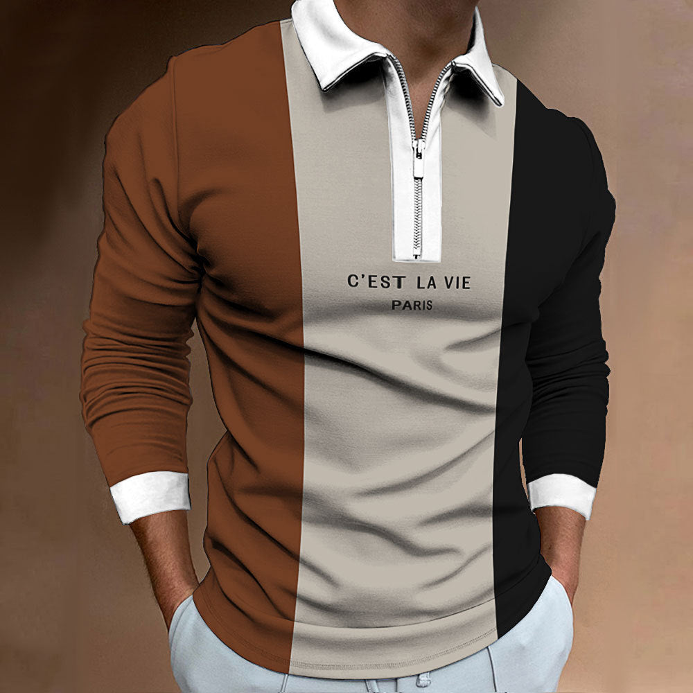 Herren Langarm Poloshirt mit modischem Blockdesign und hochwertigem Reißverschluss Echoarchiv