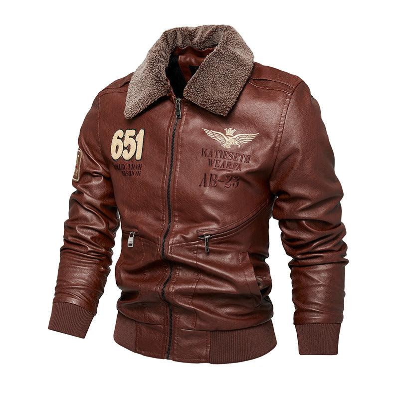 Herren Robuste Lederjacke mit abnehmbarem Teddykragen Echo Archiv