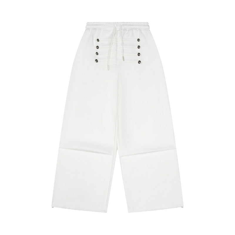 Damen Weite High-Waist Culotte-Hose mit Komfortbund, Kordelzug und Zierknopfleiste Echoarchiv