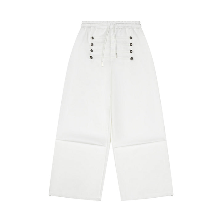 Damen Weite High-Waist Culotte-Hose mit Komfortbund, Kordelzug und Zierknopfleiste Echoarchiv