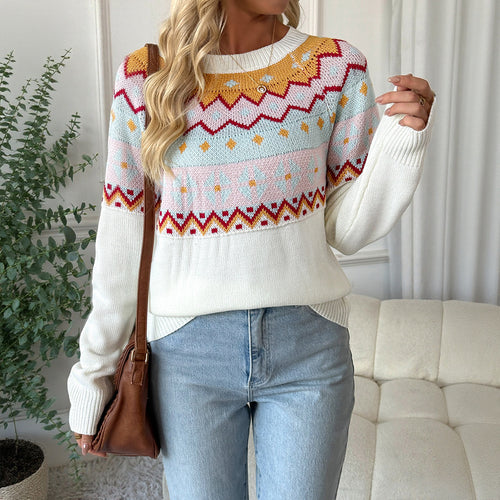 Damen Gemusterter Strickpullover mit Rundhalsausschnitt und Fair-Isle-Motiv Echoarchiv