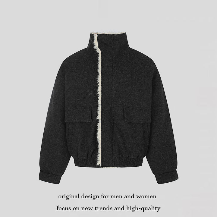 Damen Kurz geschnittene wattierte Blousonjacke mit Kunstfellfutter, Stehkragen und aufgesetzten Pattentaschen Echoarchiv