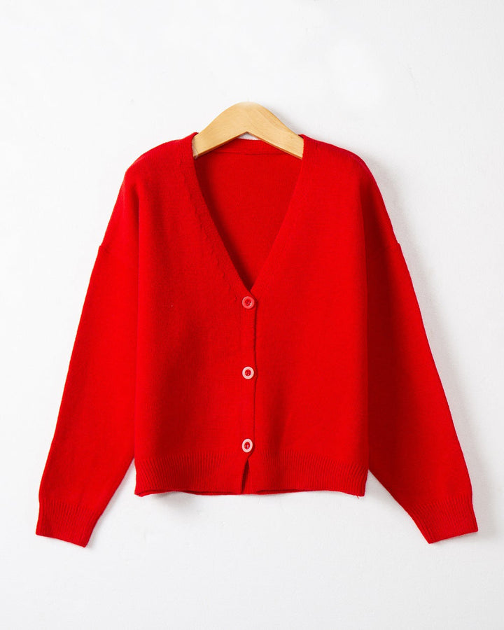 Damen Strickjacke mit V-Ausschnitt und Knopfdetails Echoarchiv