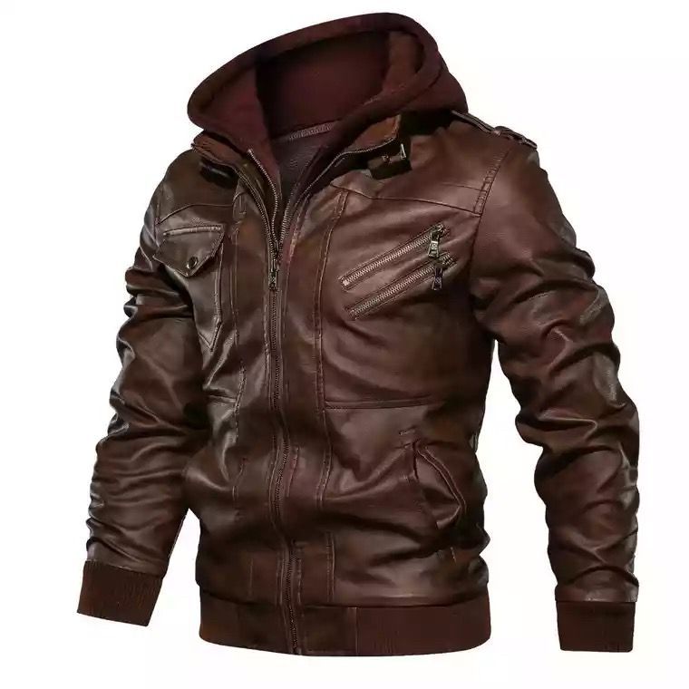 Herren Urbaner Kunstleder-Kapuzenblouson mit Teddyfutter und Multifunktionstaschen Echoarchiv